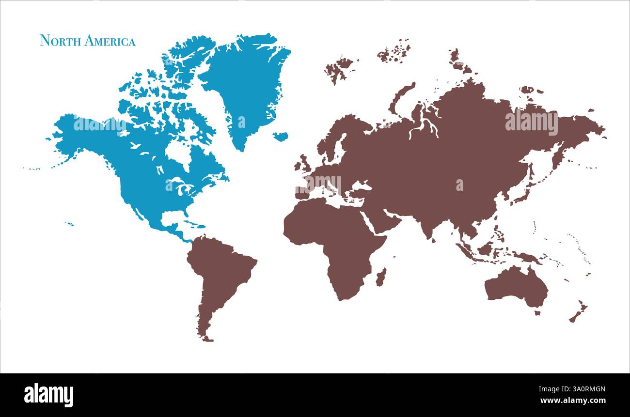 Karte von Nordamerika, markiert auf der Weltkarte, Nordamerika auf der Weltkarte, Satellitenansicht, Standort Nordamerika auf der Welt. Stock Vektor