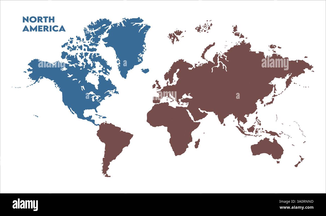 Karte von Nordamerika, markiert auf der Weltkarte, Nordamerika auf der Weltkarte, Satellitenansicht, Standort Nordamerika auf der Welt. Stock Vektor