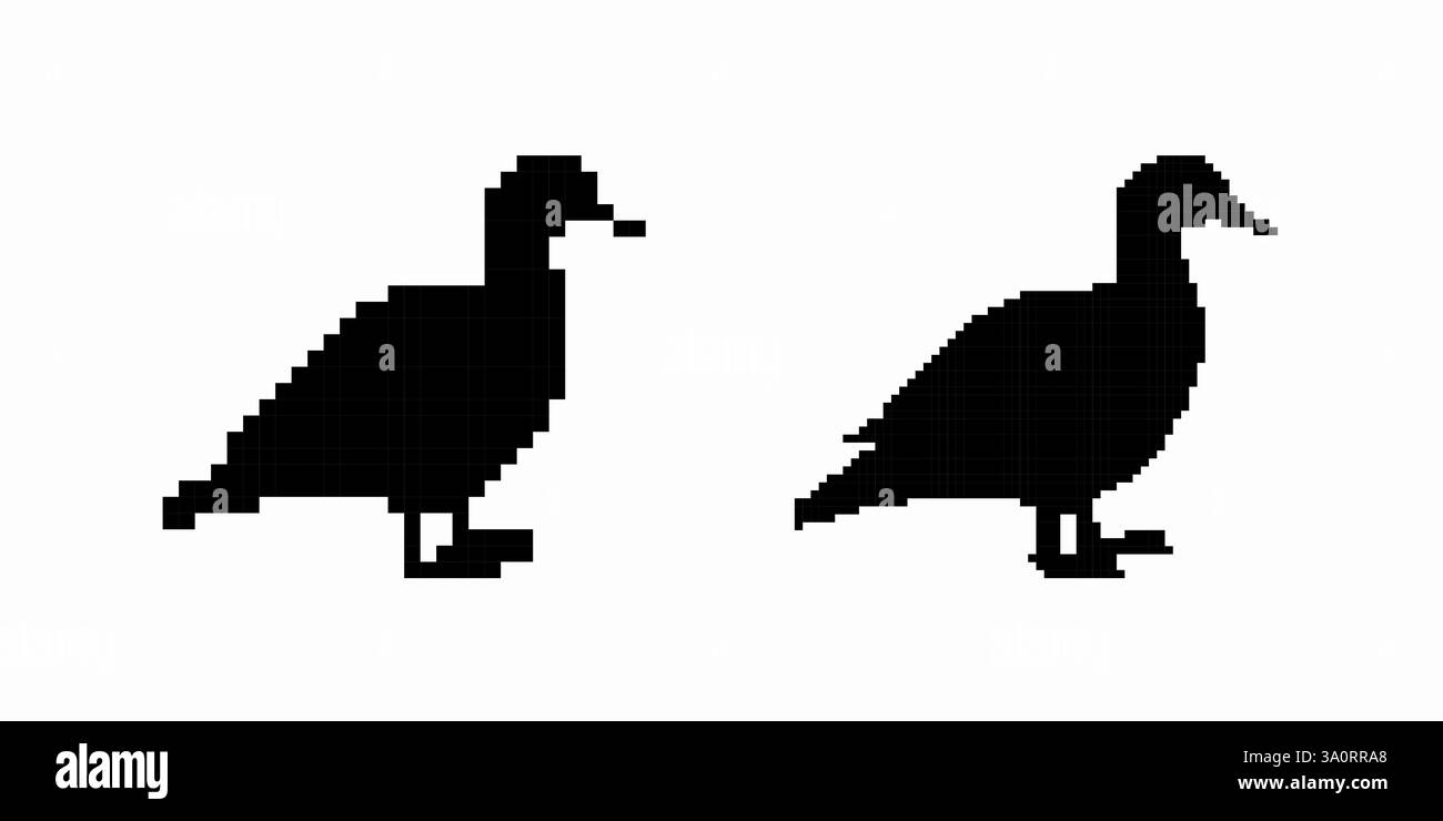 Silhouette von zwei Enten nach rechts in einem einfachen pixelförmigen Design Stock Vektor