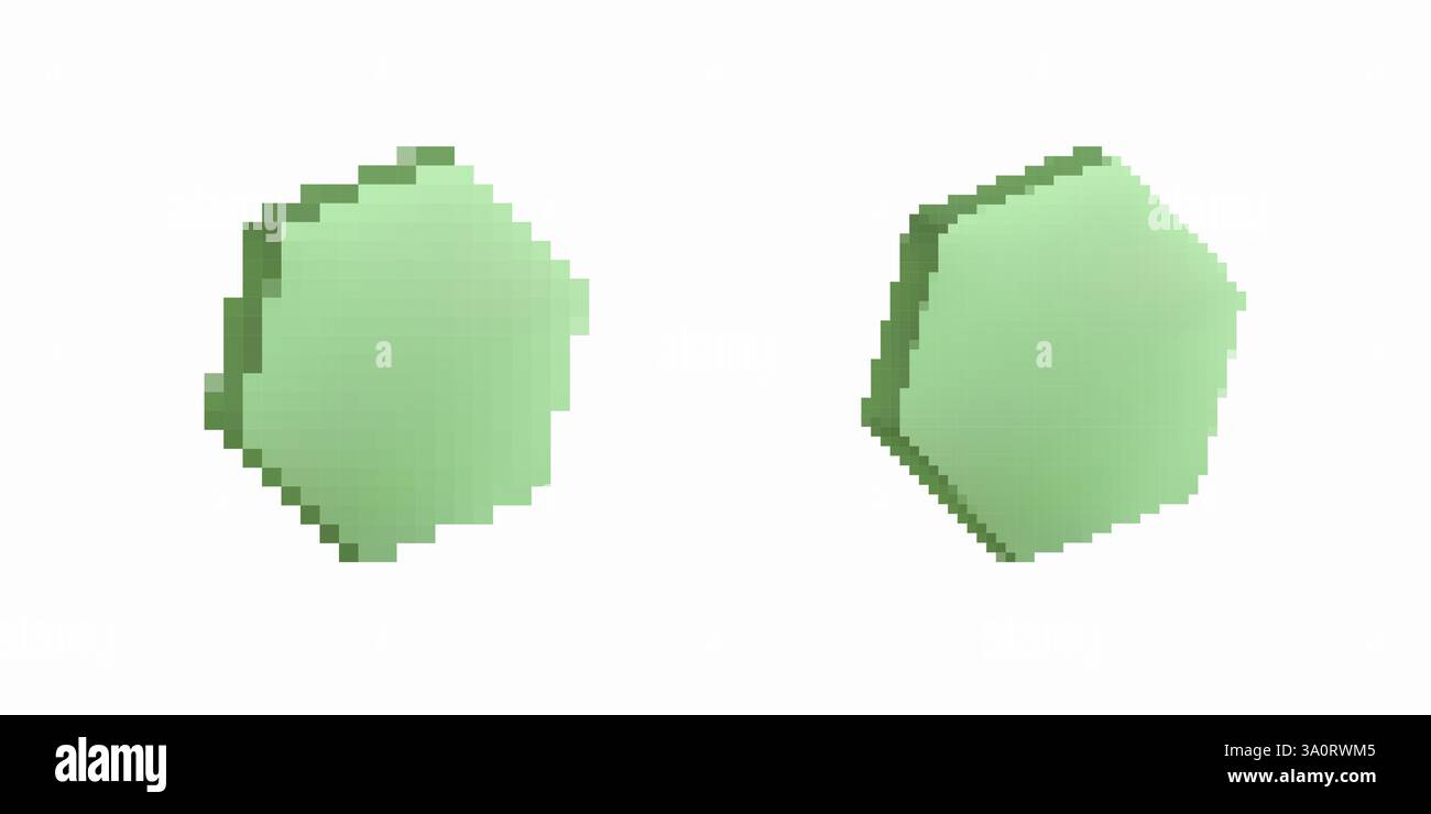 Zwei einfache grüne Sechsecke im minimalistischen Stil mit pixeligen Kanten und sanften Farbtönen Stock Vektor