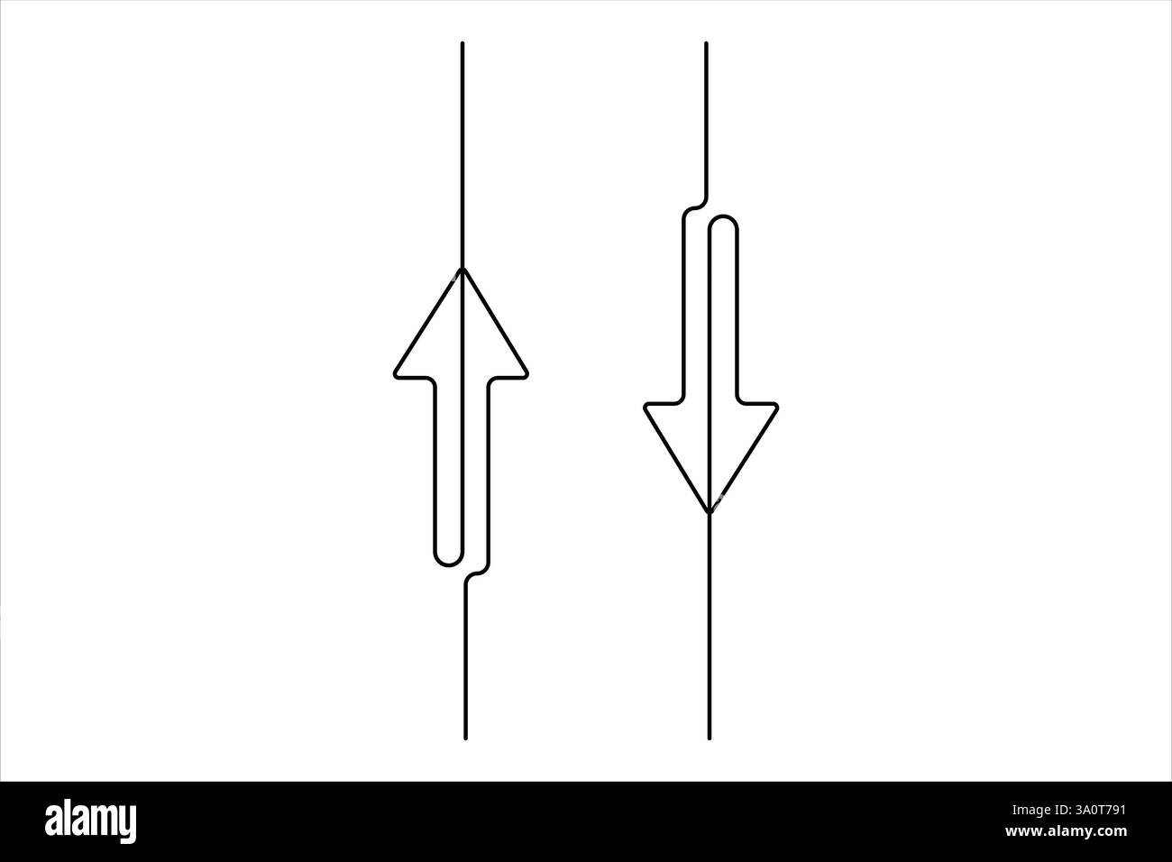 Durchgehende einzeilige Zeichnung von Pfeil, Pfeilsymbol, Vektorgrafik Stock Vektor