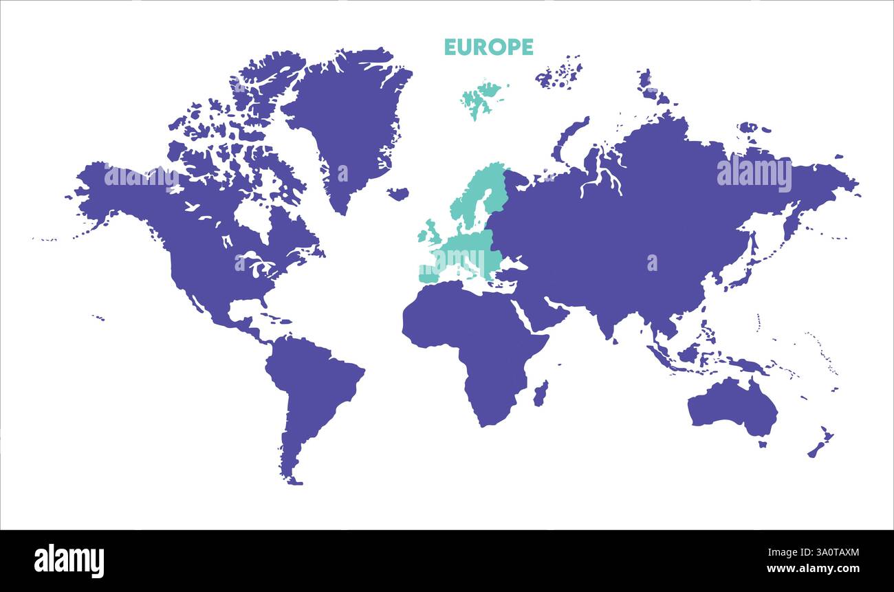 Karte von Europa, markiert auf der Weltkarte, Europa auf der Weltkarte, Satellitenansicht, Standort Europa auf der Welt. Stock Vektor