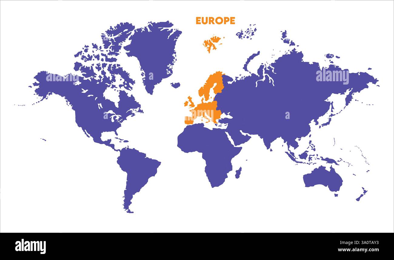Karte von Europa, markiert auf der Weltkarte, Europa auf der Weltkarte, Satellitenansicht, Standort Europa auf der Welt. Stock Vektor