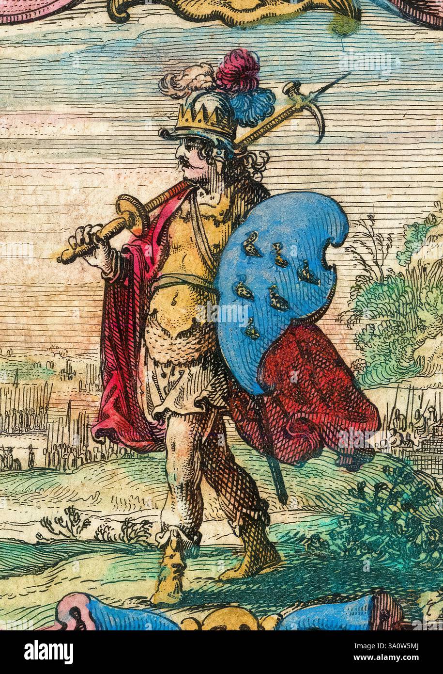 Ælle (Aelle oder Ella), erster angelsächsischer König der Südsachsen (Sussex, England) um 477–514, Porträtstich von Willem Janszoon Blaeu um 1640 Stockfoto