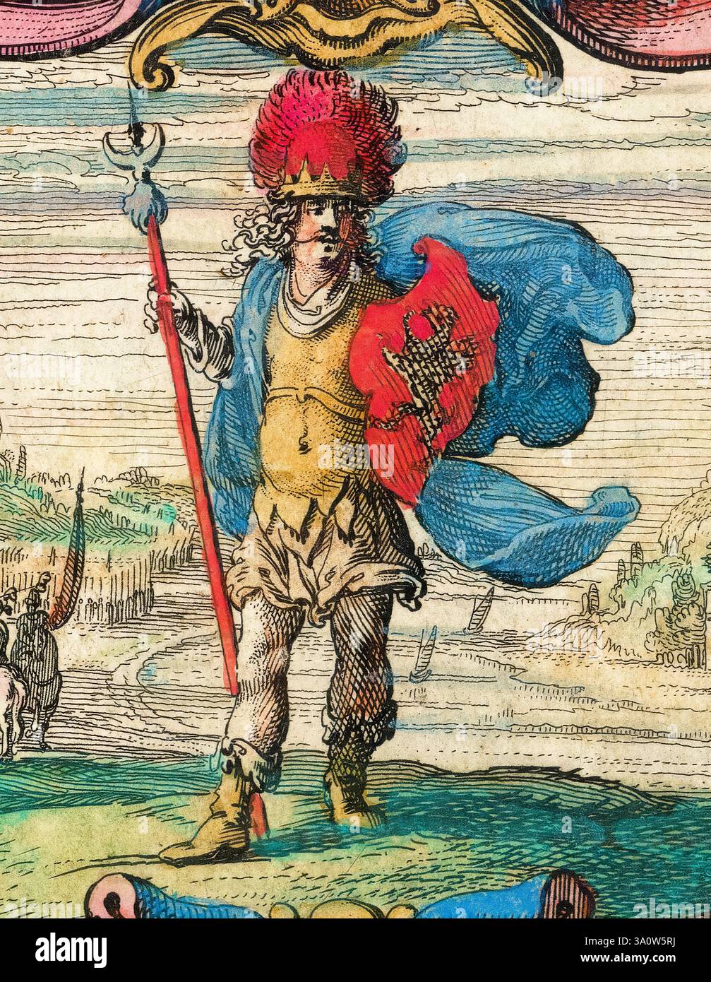 Cerdic (gestorben 534), Anführer der angelsächsischen Siedlung Großbritanniens, erster König von Wessex um 519–534, Porträtstich von Willem Janszoon Blaeu um 1640 Stockfoto