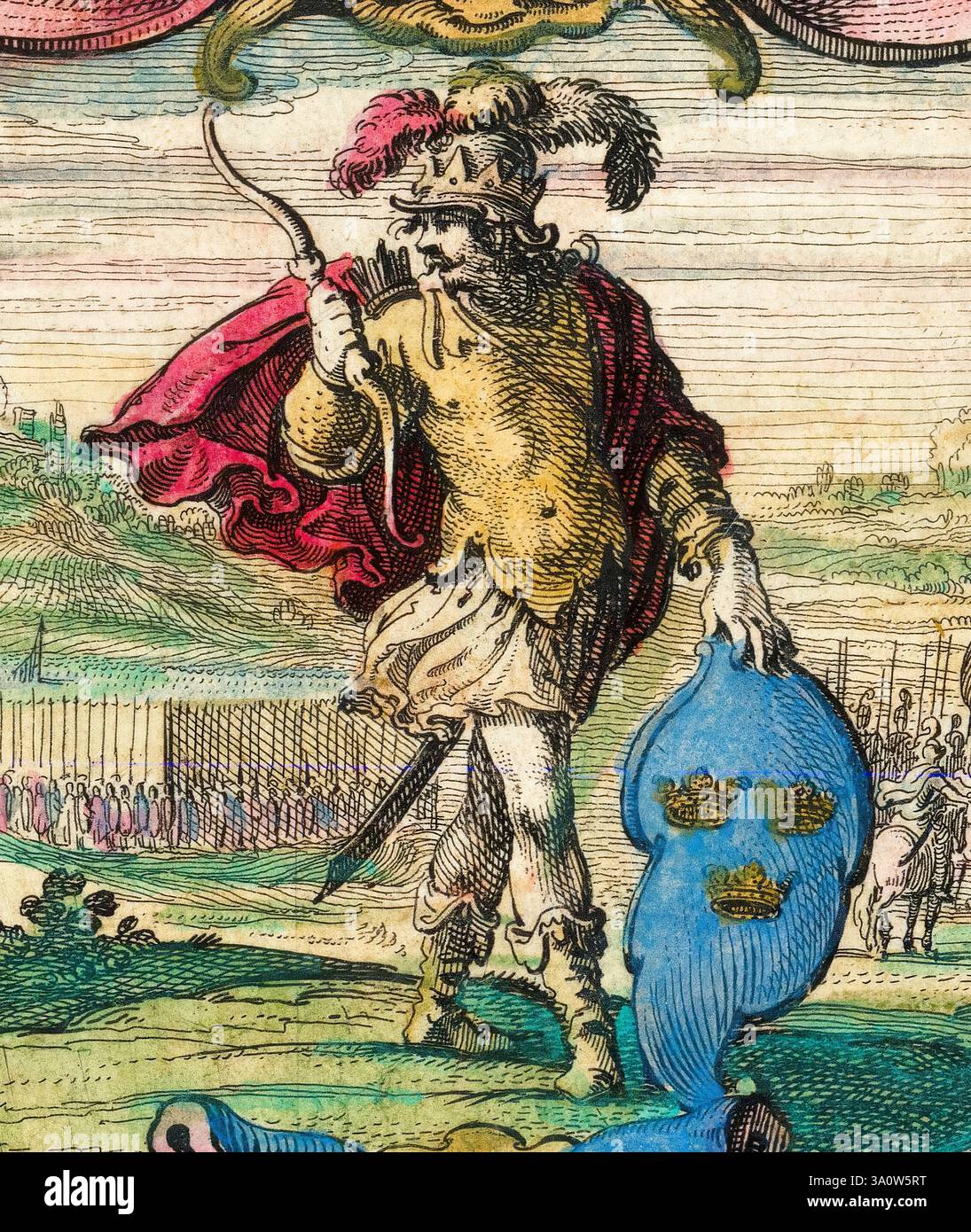 Wuffa oder Uffa, erster angelsächsischer König der East Angles (East Anglia) von ca. 571–178, Porträtstich von Willem Janszoon Blaeu, ca. 1640 Stockfoto