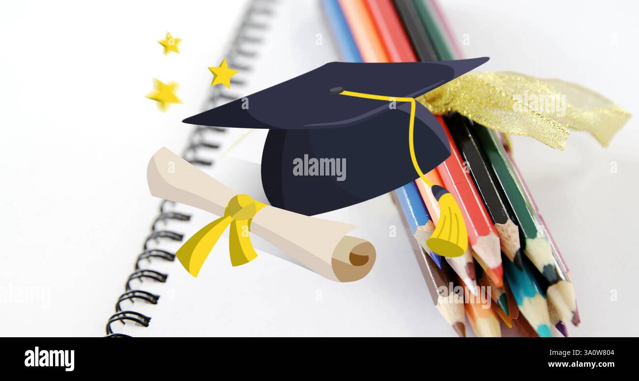 Abbildung: Graduiertenhut-Symbol über Bleistiften Stockfoto