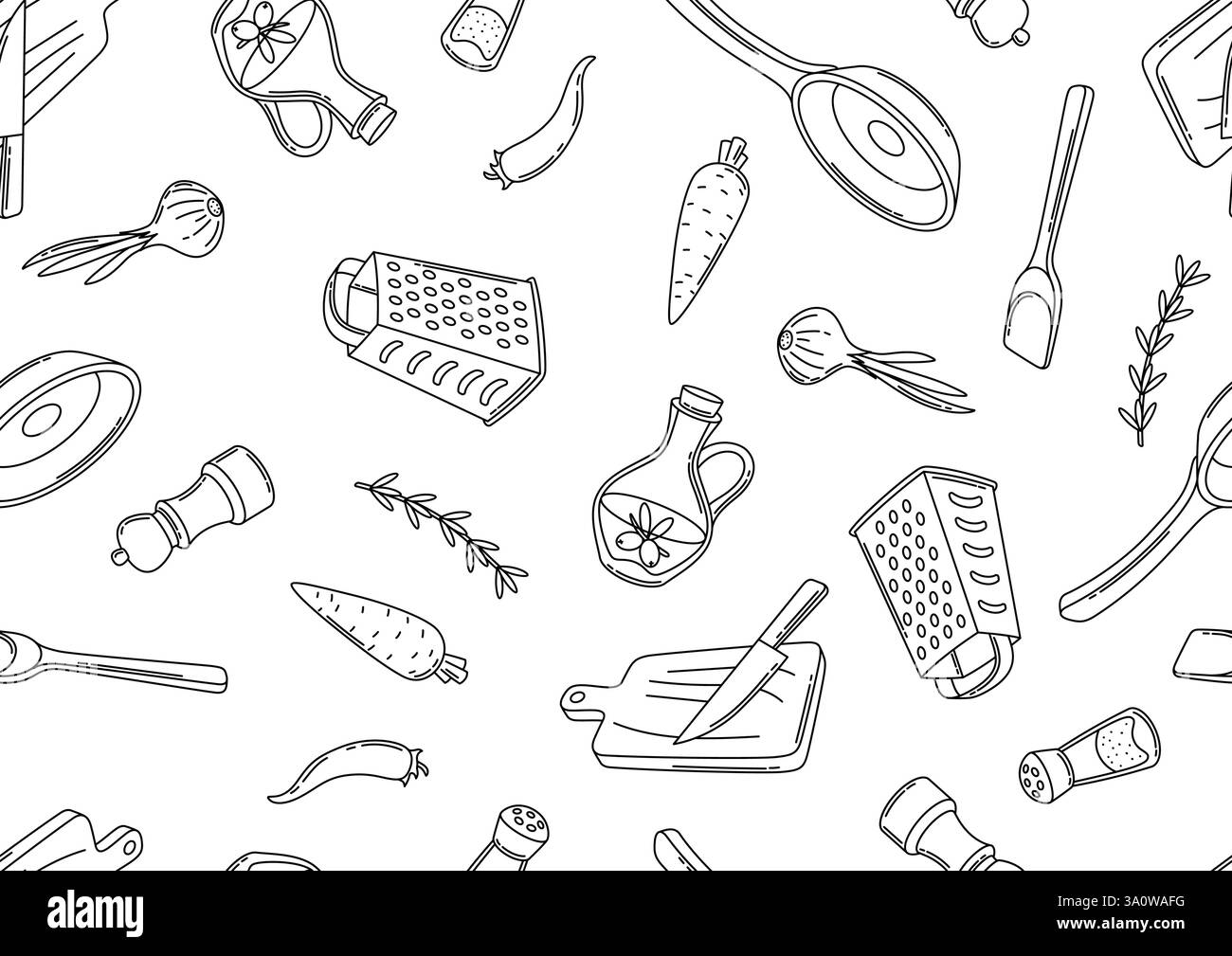 Muster mit Küchenutensilien. Kochwerkzeuge für zu Hause und Rezepte. Stock Vektor