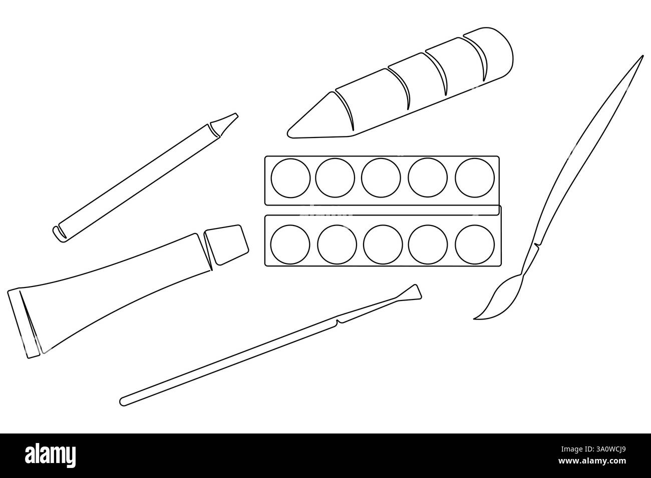 Weltkunsttag kontinuierliche eine Linie Zeichnung von Malwerkzeugen umreißen Vektorillustration Stock Vektor