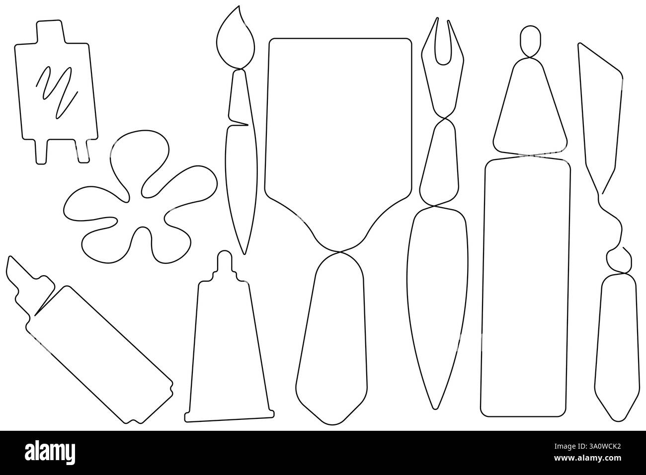 Weltkunsttag kontinuierliche eine Linie Zeichnung von Malwerkzeugen umreißen Vektorillustration Stock Vektor