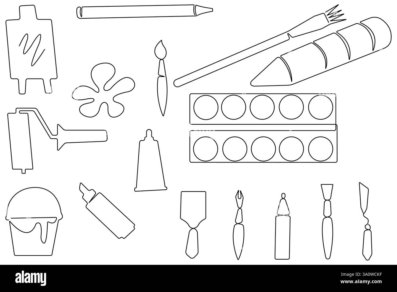Weltkunsttag kontinuierliche eine Linie Zeichnung von Malwerkzeugen umreißen Vektorillustration Stock Vektor