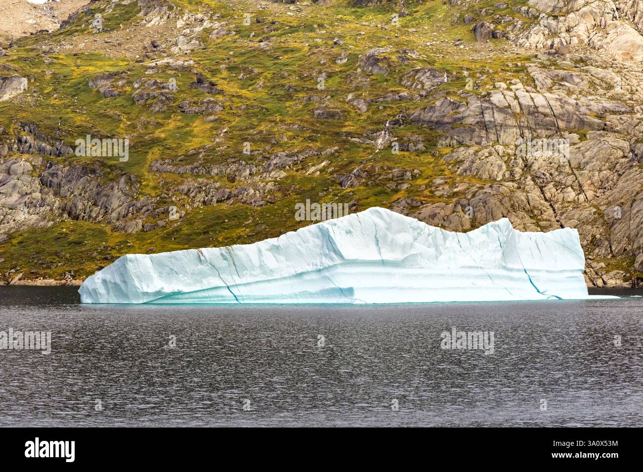 Atlantik, Grönland - 28. August 2024: Landschaftlich schöner Blick auf einen Eisberg in einem Fjord im Prince Christian Sound in Grönland Stockfoto