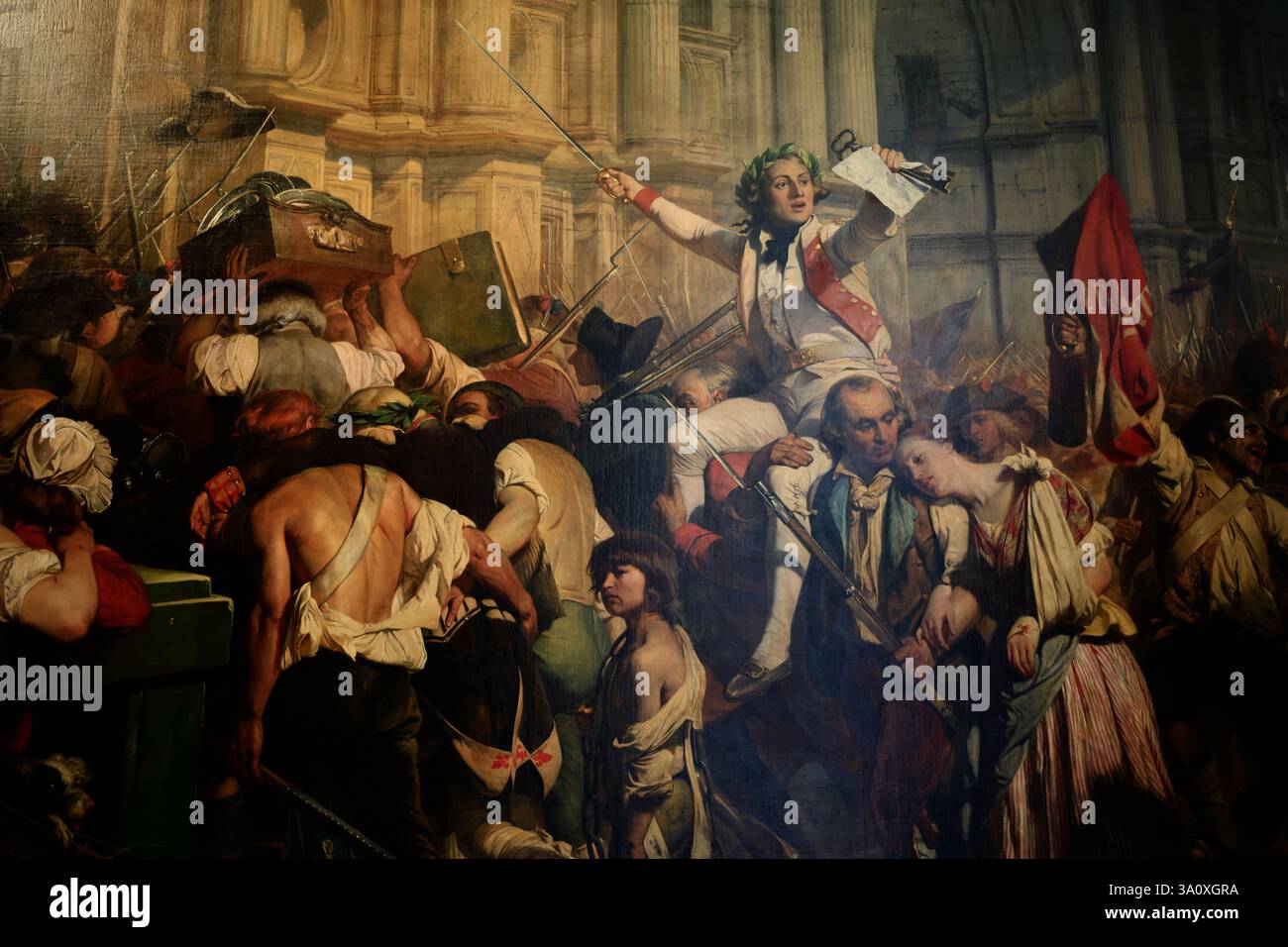Die Eroberer der Bastille vor dem Hotel de Ville, 14. Juli 1789 (ohne Vainqueurs de la Bastille devant l'Hotel de Ville, le 14 Juillet 1789) des französischen Malers Paul Delaroche im Petit Palais Museum. Paris.Frankreich Stockfoto