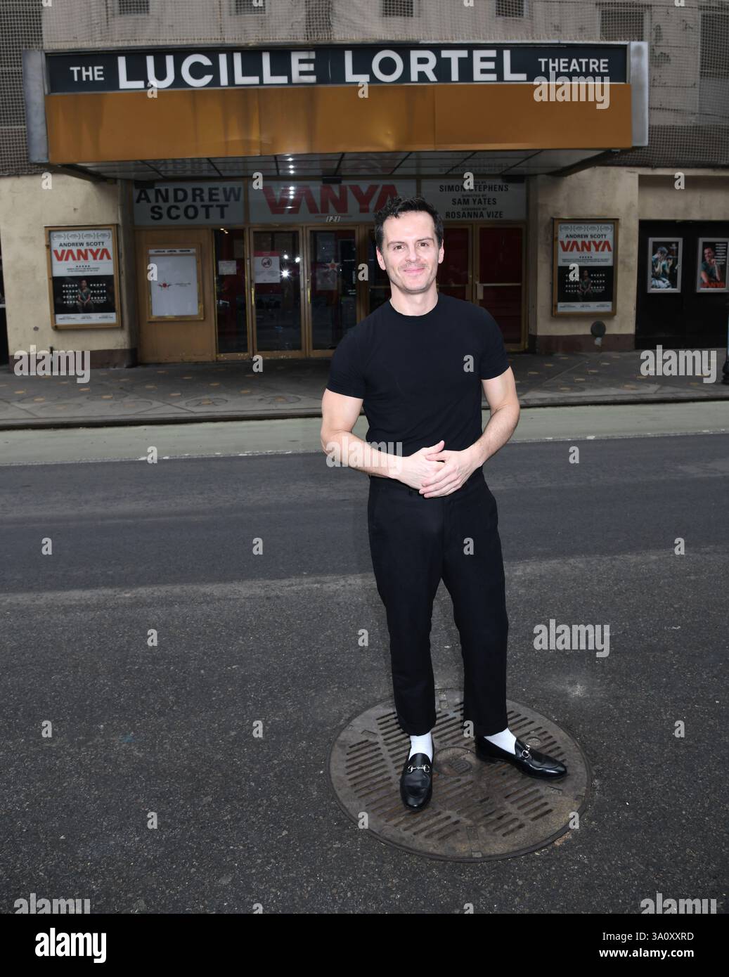5. März 2025, New York, New York, Vereinigte Staaten: Andrew Scott trifft die Presse vor seiner ein-Mann-Tour-de-Force-Vorstellung von „Vanya“ gegenüber dem Lucille Lortel Theater in New York. März 2025 (Credit Image: © Photo Image Press via ZUMA Press Wire) NUR REDAKTIONELLE VERWENDUNG! Nicht für kommerzielle ZWECKE! Stockfoto