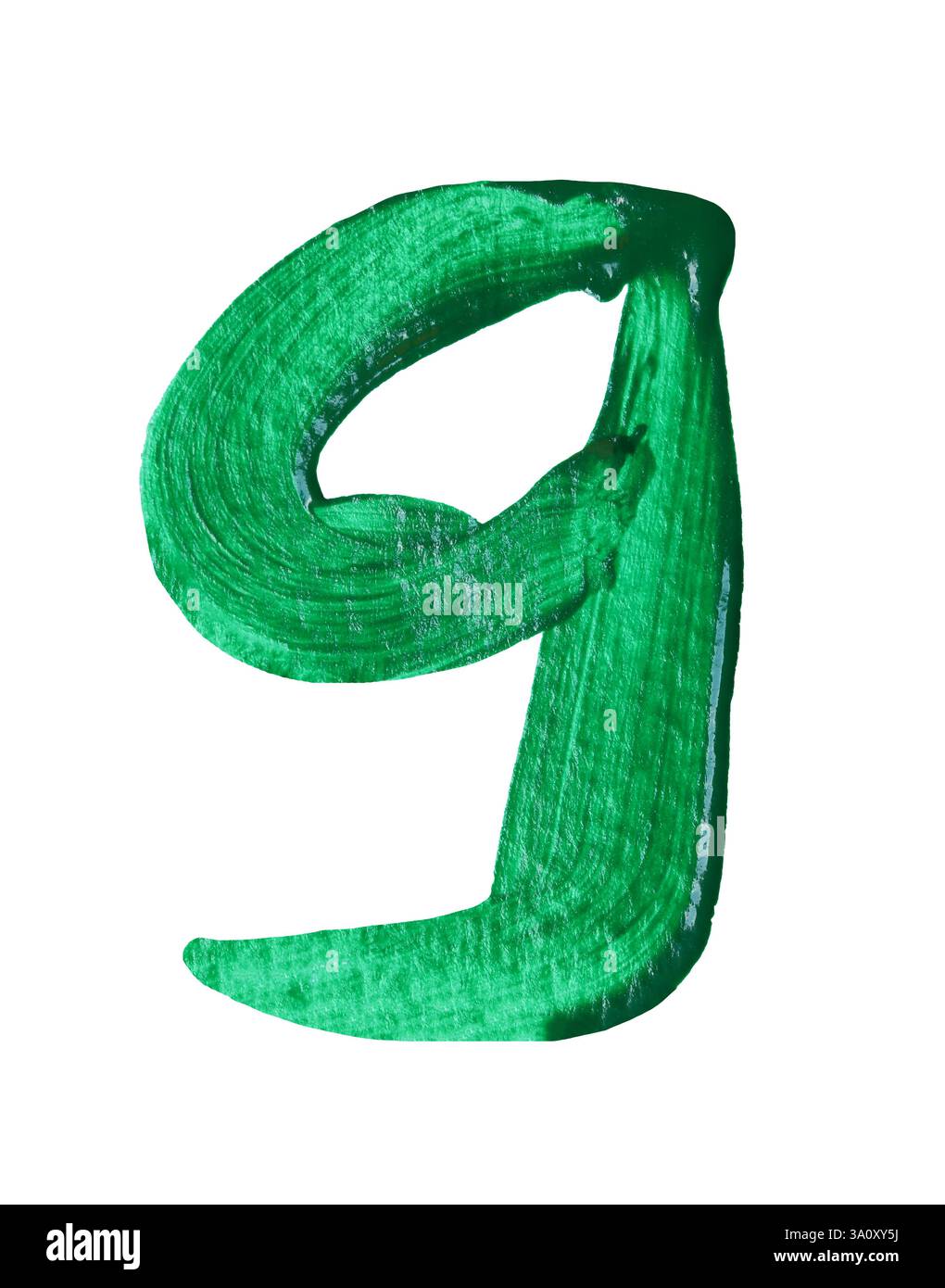 Künstlerische grüne Ziffer neun mit einer glatten Textur und lebendigen Farben, isoliert auf weißem Hintergrund und Schnittpfaden, perfekt für kreative Kreationen Stockfoto