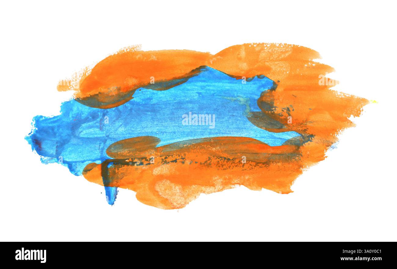 Orangefarbener, blauer Pinsel isoliert auf weißem Hintergrund und mit Beschneidungspfaden. Stockfoto