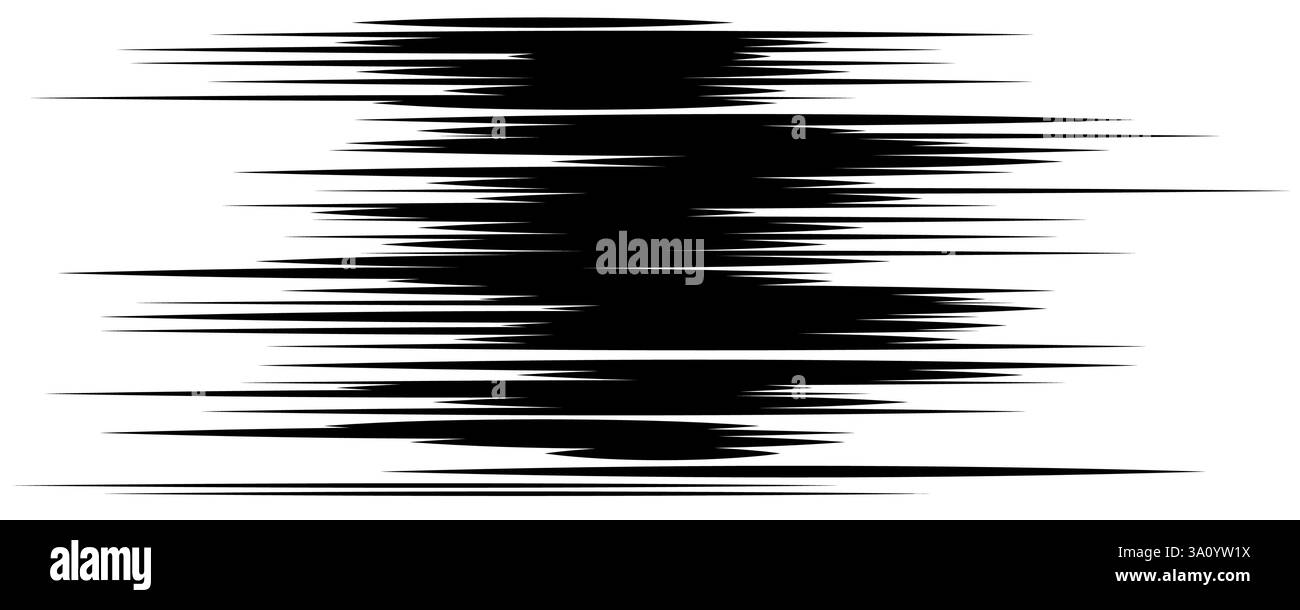 Dynamische abstrakte Illustration mit kräftigen schwarzen Pinselstrichen im Kontrast zu einem makellosen weißen Hintergrund. Das Design zeigt Bewegung und en Stock Vektor