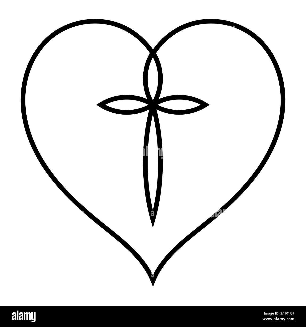 Heiliges Herz mit Kreuzsymbol Love Faith, Herzlogo Tattoo Stock Vektor