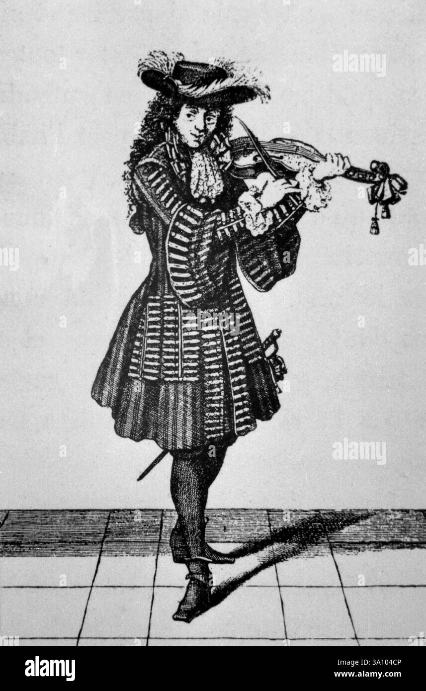 Einer der Geiger des französischen Königs Ludwig XIII., Illustration 1700er Jahre Stockfoto
