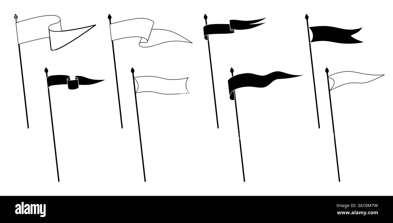 Retro-Wimpel-Flaggen, Banner-Anhänger und winkende leere Schilder auf Fahnenmasten, Vektorsymbol. Sportcamp oder Universität und Varsity Royal Club Wimpelfahnen Stock Vektor