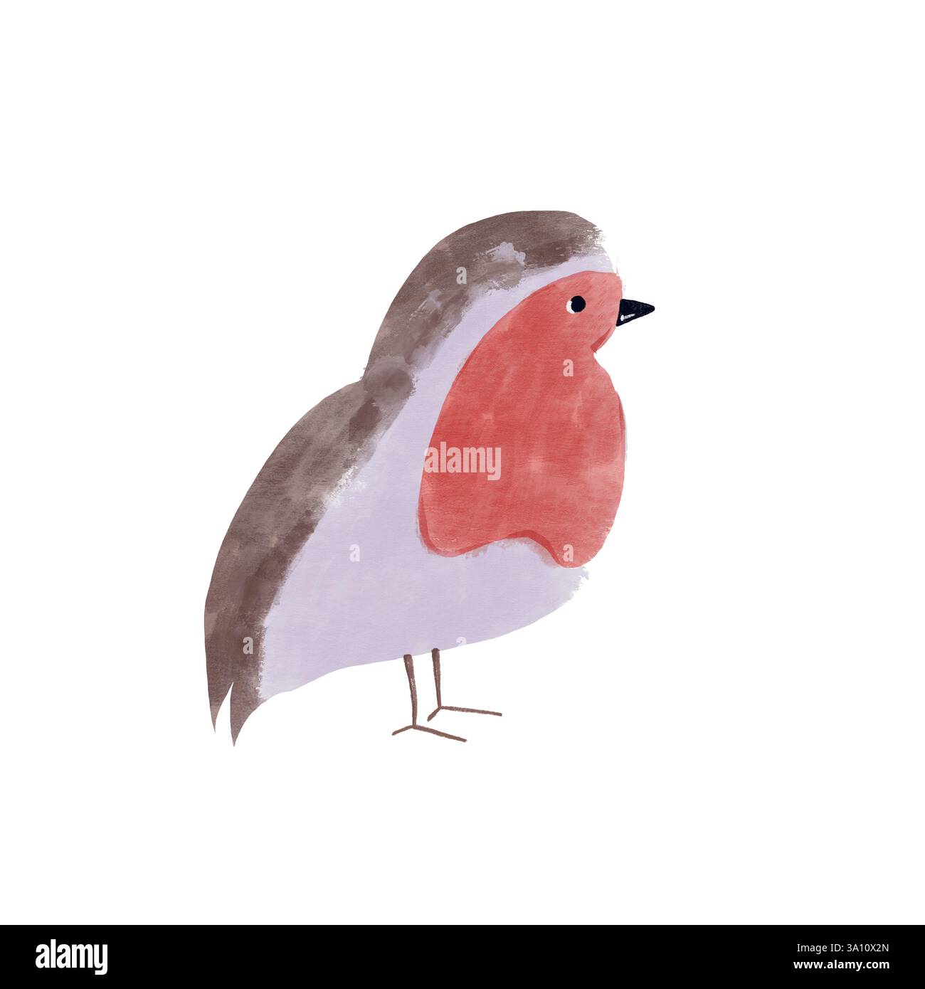 Handgezeichnete Aquarellillustration eines niedlichen blauen Vogels mit Flecken. Weiche Texturen und ein charmanter Kinderbuchstil sorgen für ein skurriles, gemütliches Gefühl. P Stockfoto