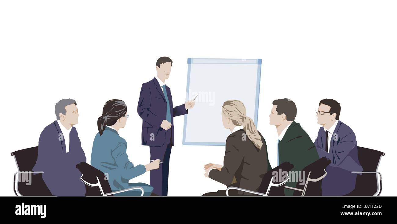 Eine Gruppe von Mitarbeitern im Büro konsultieren. Abbildung Stockfoto