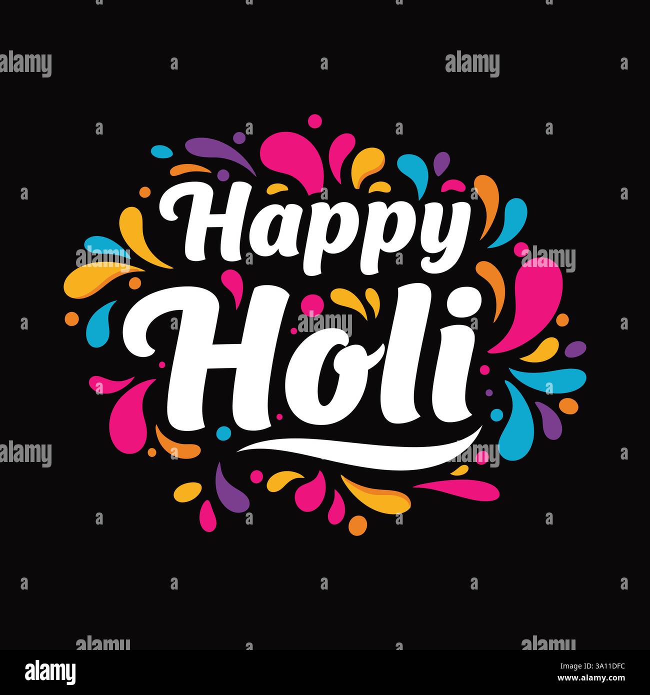 Glückliches Holi Typografie Vektor-Kunstdesign mit schwarzem Hintergrund Stock Vektor