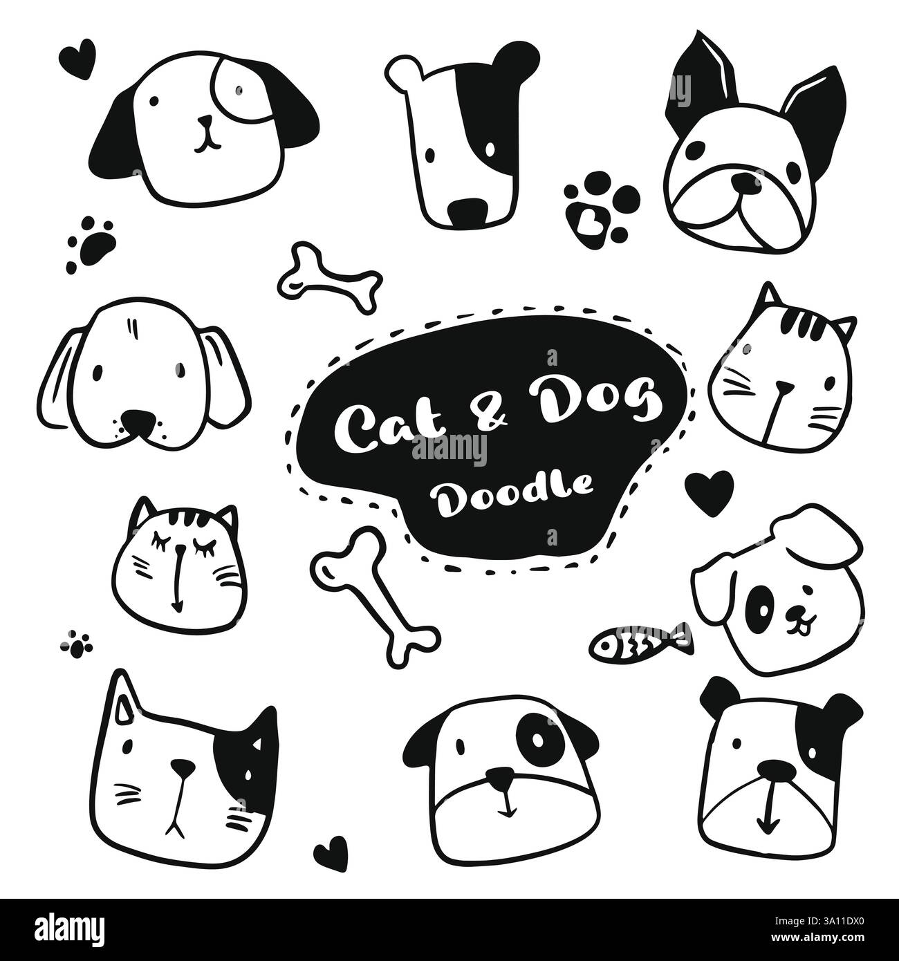 Katze Hund nette Doodle Hand gezeichnet Vektor Illustrator Element Stock Vektor