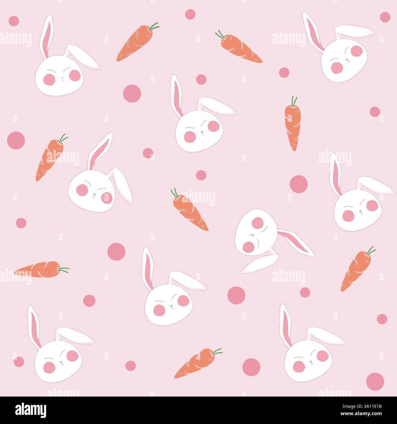 Kaninchen Hase Karotte nette ostern rosa schöne Hintergrund Hand gezeichnet Vektor Illustrator Banner Tapete nahtlose Muster Doodle Stock Vektor