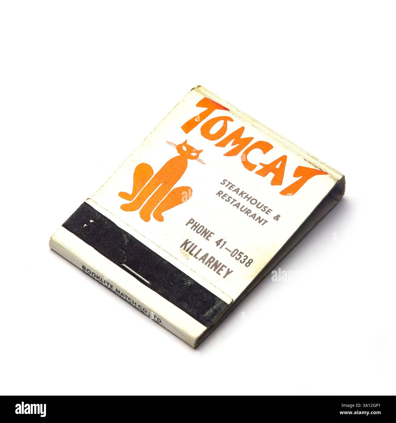 Tomcat Steakhouse und Restaurant Vintage Streichholzbuch Stockfoto