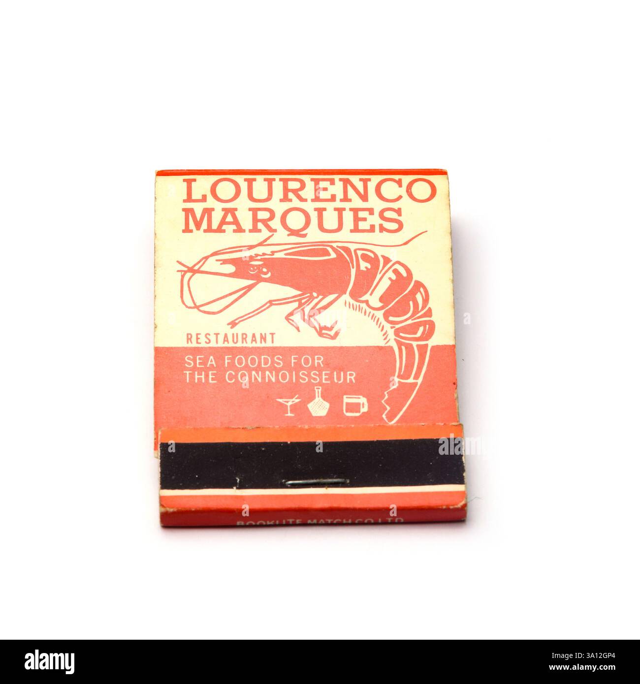 Lourenco Marques Seafood Restaurant Vintage Streichholzbuch Stockfoto