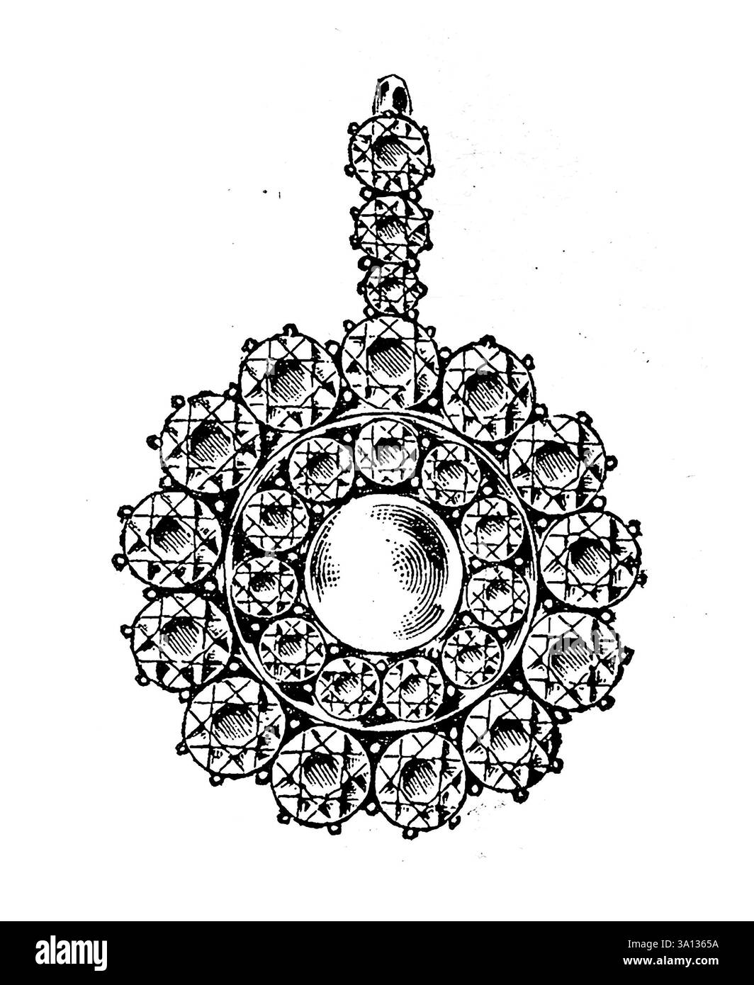 Perlen- und Diamantanhänger, viktorianische Schmuckgeschichte, Vintage-Illustration, 1890er Jahre, 19. Jahrhundert Stockfoto