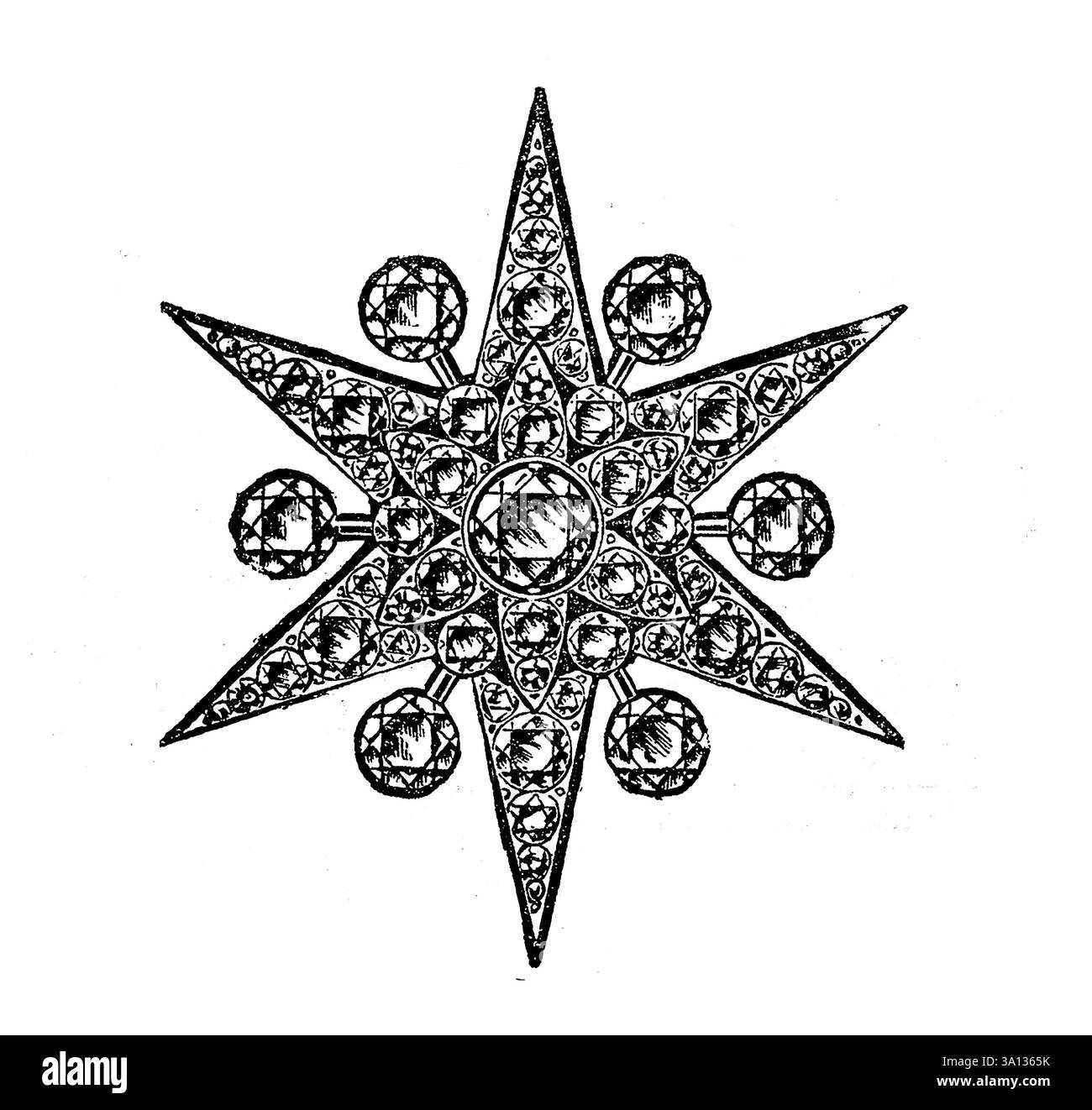 Diamantsternbrosche, viktorianische Schmuckgeschichte, Vintage-Illustration, 1890er Jahre, 19. Jahrhundert Stockfoto