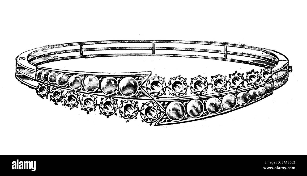 Diamant- und Perlenarmband, viktorianische Schmuckgeschichte, Vintage-Illustration, 1890er Jahre, 19. Jahrhundert Stockfoto