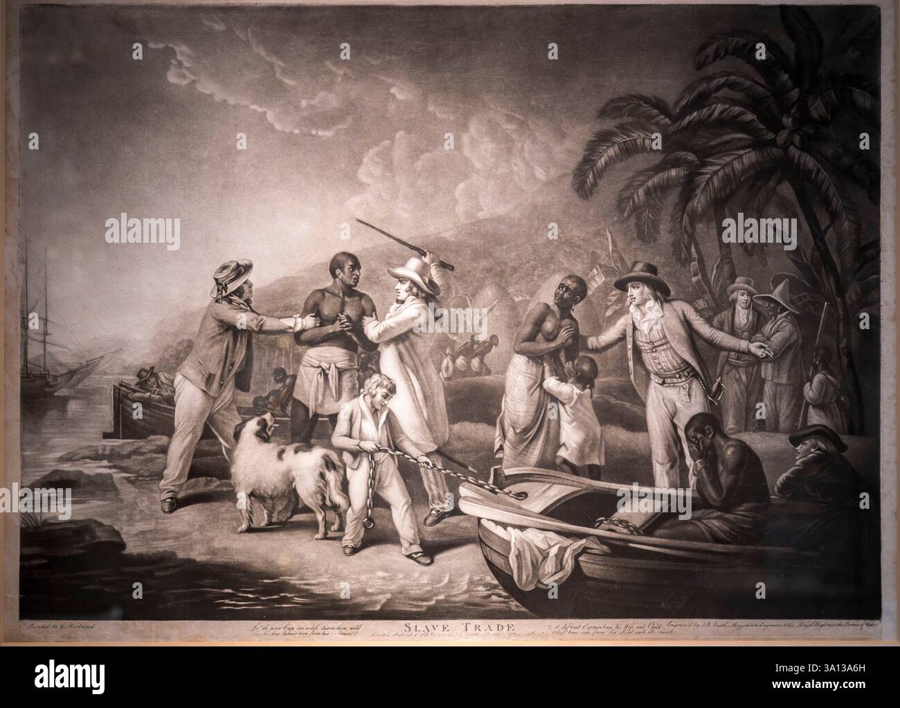 Frankreich, Morbihan, Port-Louis, Port Louis Zitadelle, Museum der Compagnie des Indes, Sklavenhandel von Georges Morland, Stich London 1791, eines der ersten Bildwerke, die den Menschenhandel verurteilen Stockfoto