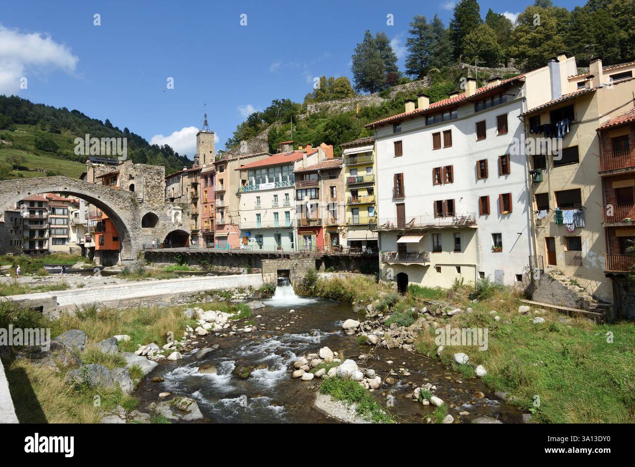 Bridge (Pont Nou), Camprodon, Provinz Girona, Katalonien, Spanien Stockfoto