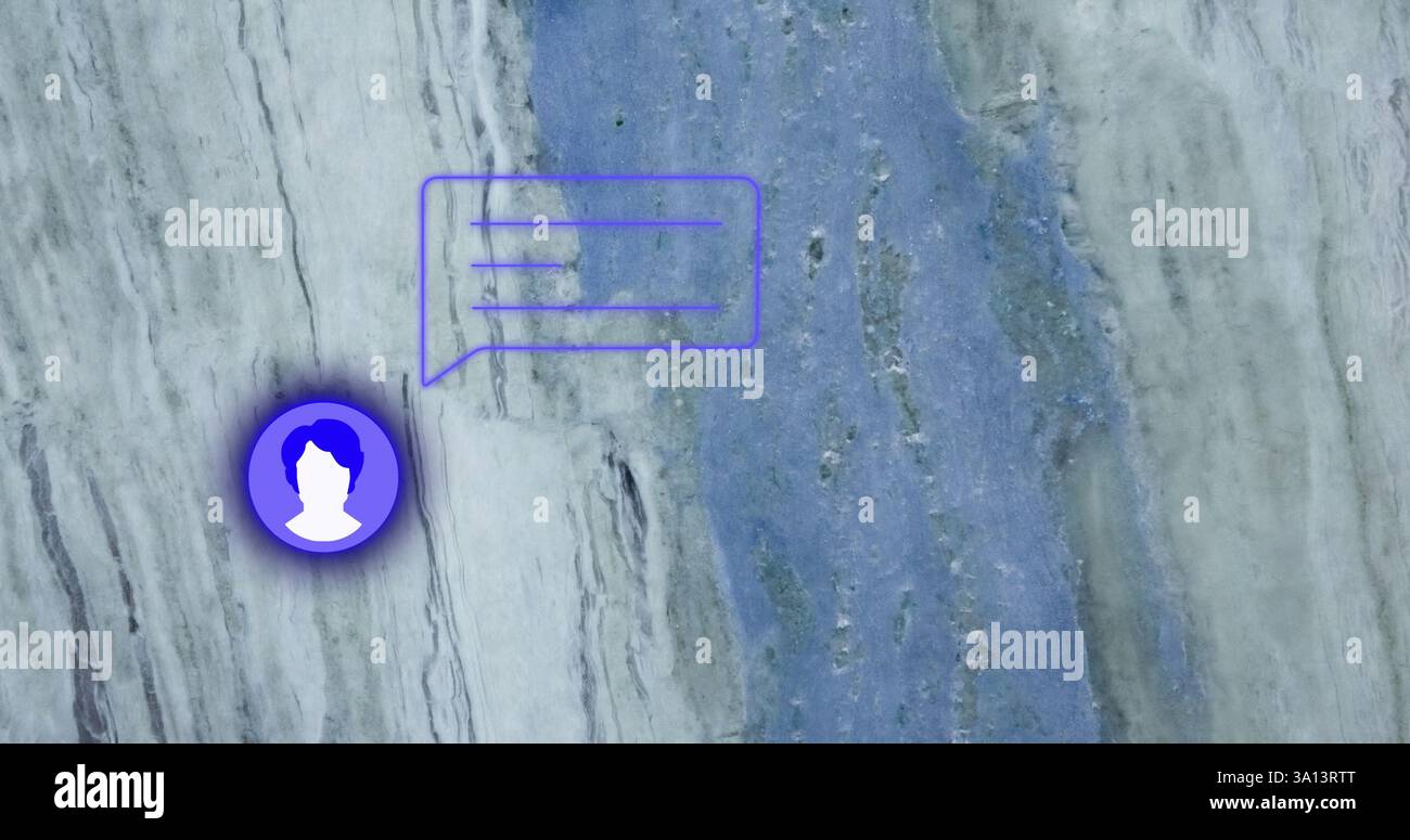 Abbildung der Mediensymbole über grauer und lila Textur Stockfoto