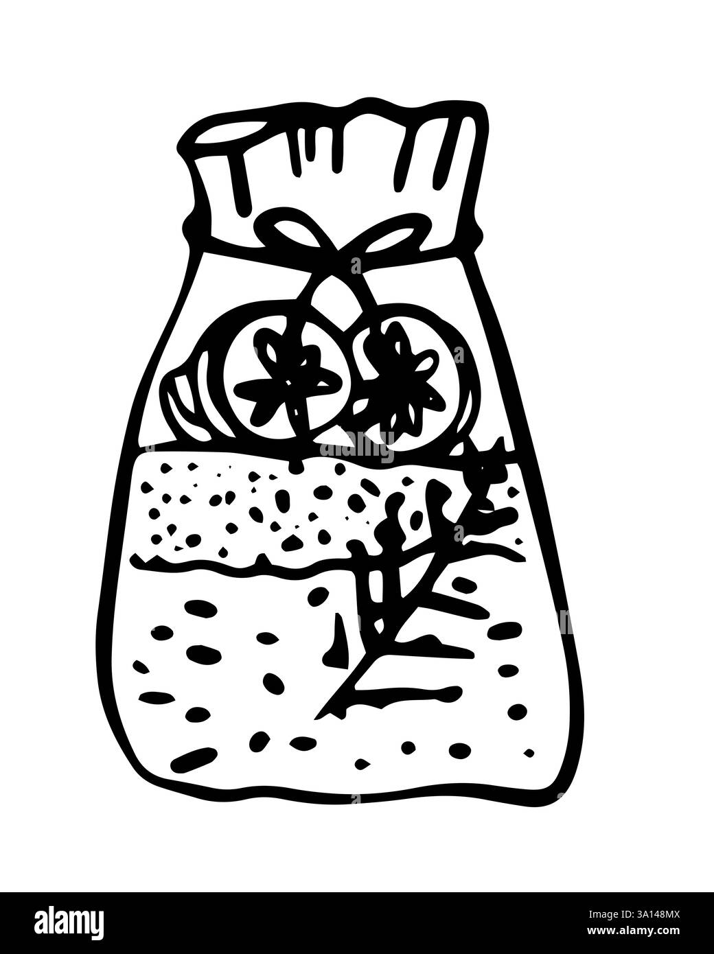 Linienkunst Vektorskizze-Gewürzbeutel auf isoliertem Hintergrund Stock Vektor