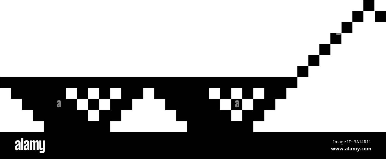 Lustige Pixelige Sonnenbrille. Einfache lineare Logo-Illustration einer 8-Bit-Boss-Brille mit schwarzem Pixel. Kunstgläser des Thug Life Meme - isoliert auf weißem Hintergrund Stock Vektor