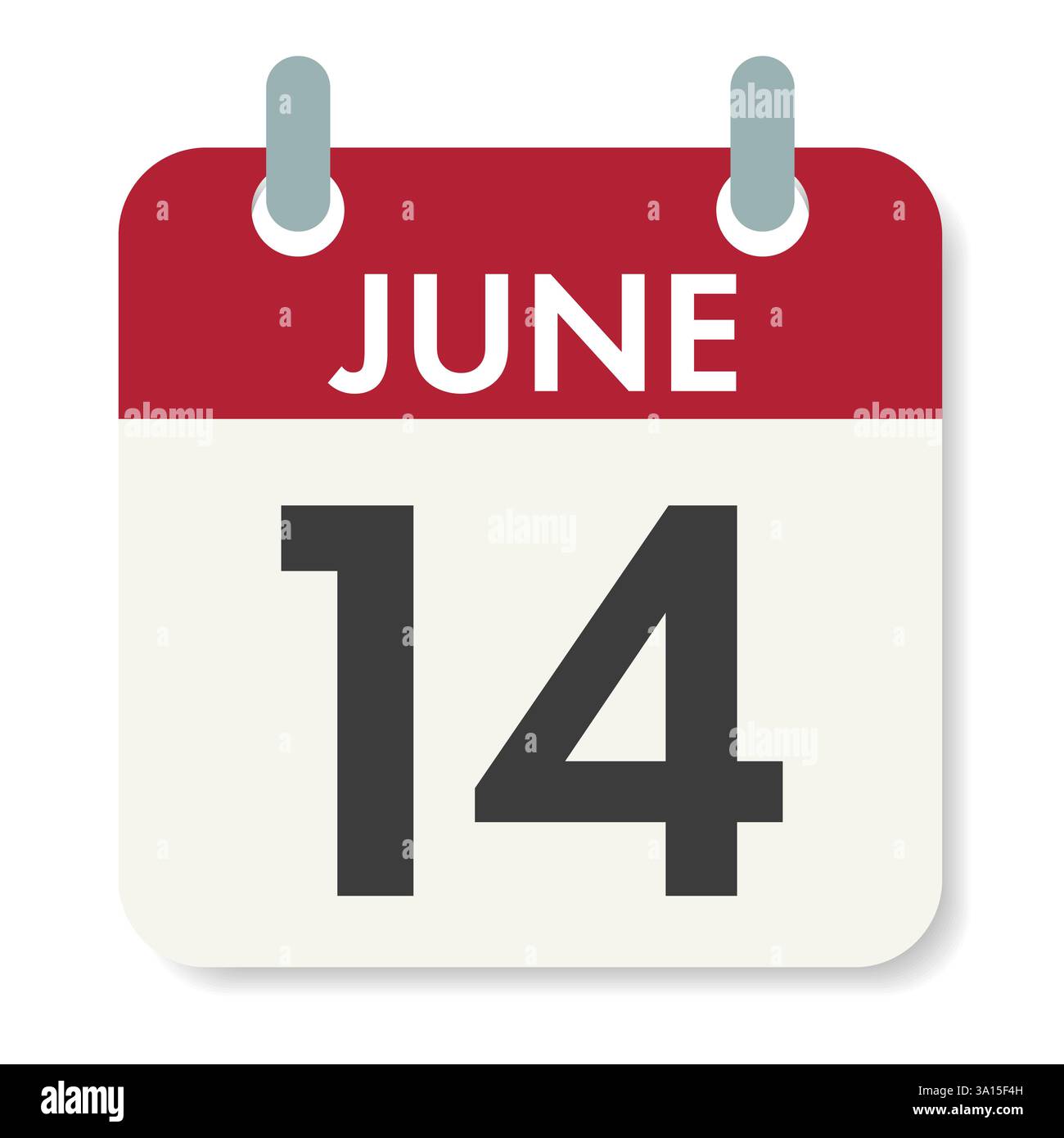 JUNI. Weltblutspendertag. Kalenderblatt. Feiertagsdatum. Abbildung isoliert auf weißem Hintergrund. Stockfoto
