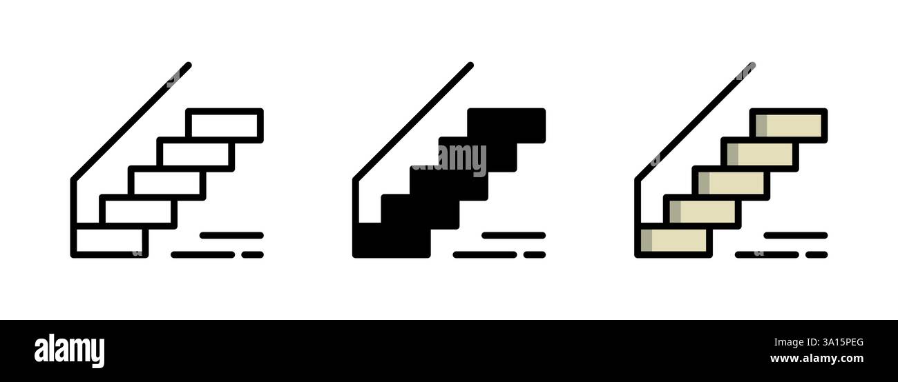 Minimalistische Line Art Illustration von Treppenvarianten in verschiedenen Stilen Stock Vektor