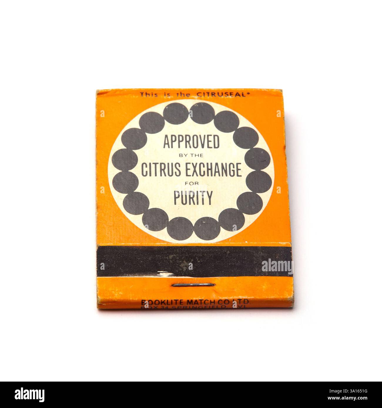 Zitrusbörse, Streichholzbuch aus den 1960er Jahren. Stockfoto