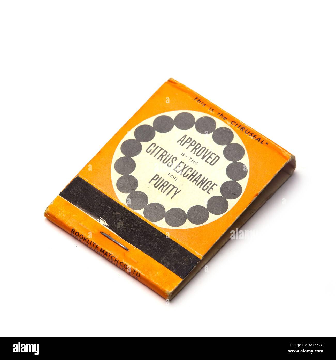 Zitrusbörse, Streichholzbuch aus den 1960er Jahren. Stockfoto