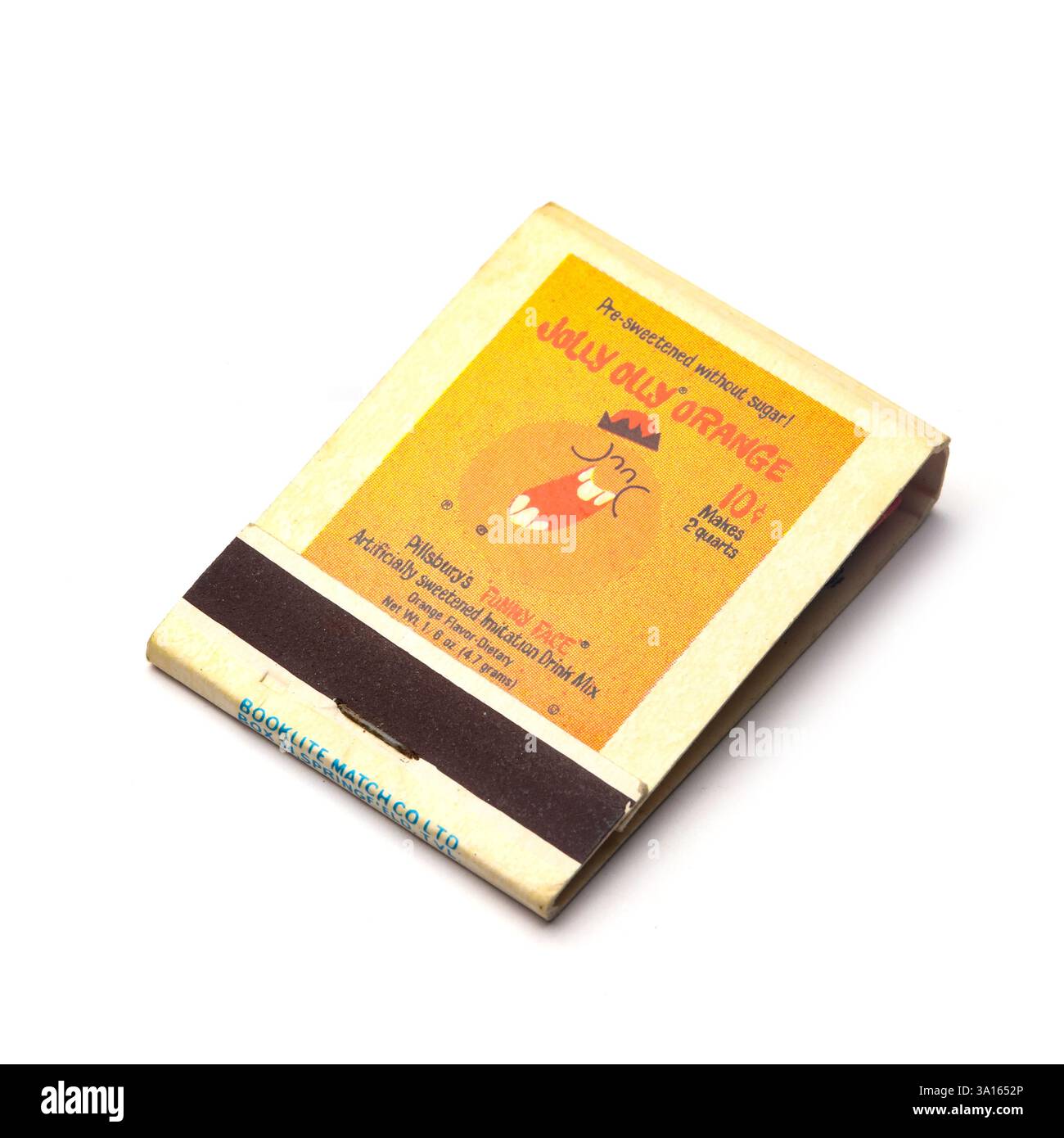 Jolly Olly Orange Juice Vintage Streichholzbuch Stockfoto
