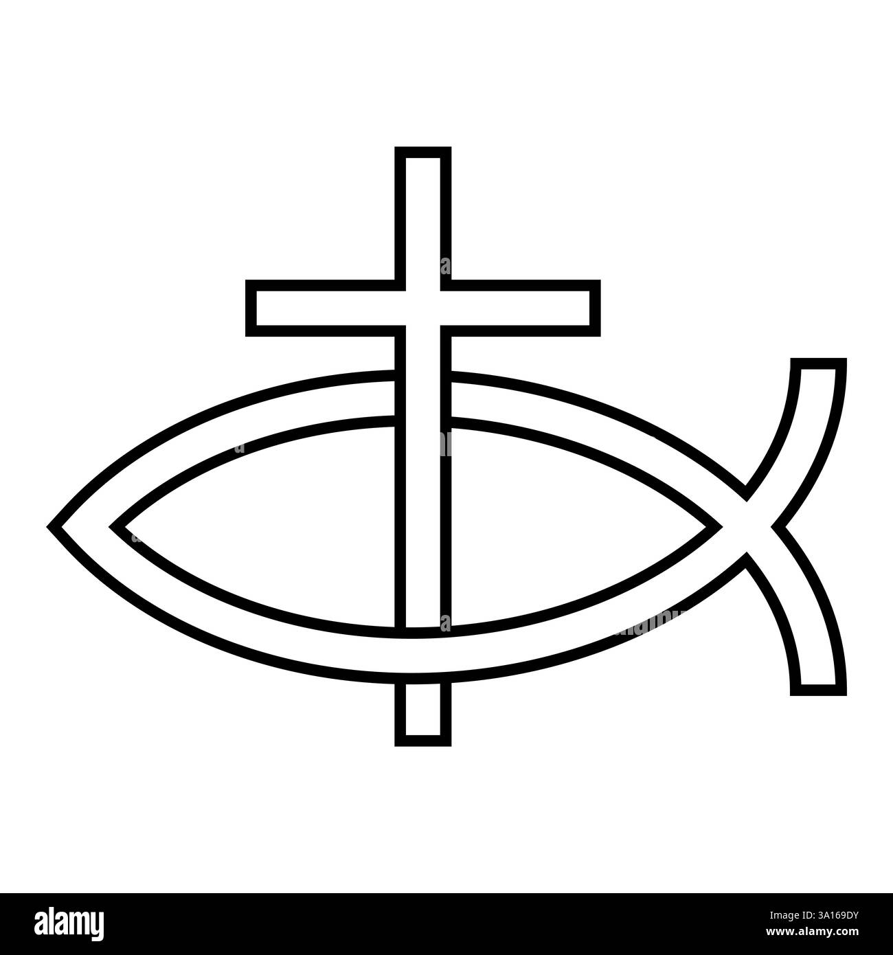 Christian Ichthys Kreuz Symbol in minimalistischem Schwarz-weiß Stock Vektor
