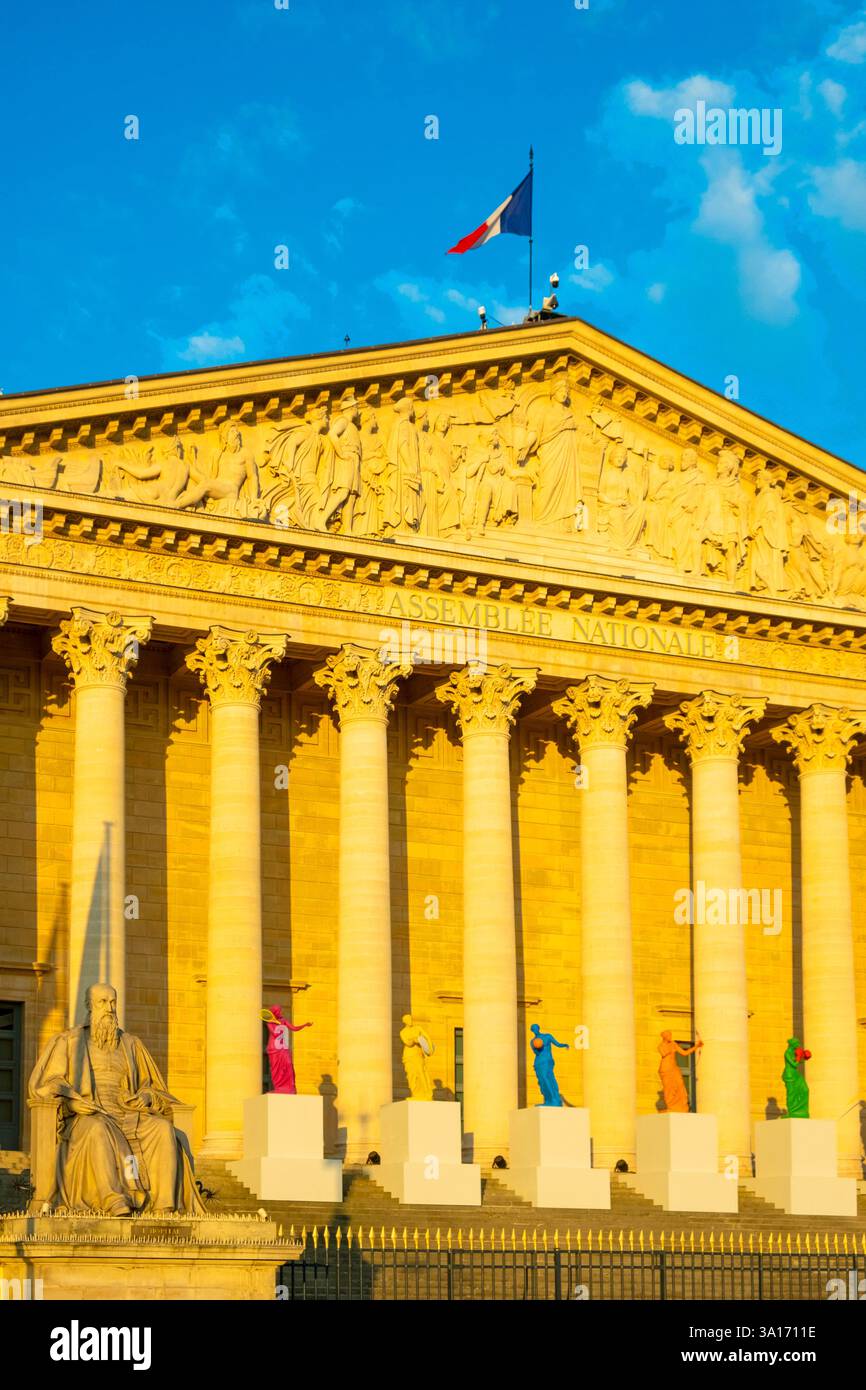 Frankreich, Paris, von der UNESCO als Weltkulturerbe gelistetes Gebiet, Palais Bourbon, Sitz der Nationalversammlung Stockfoto