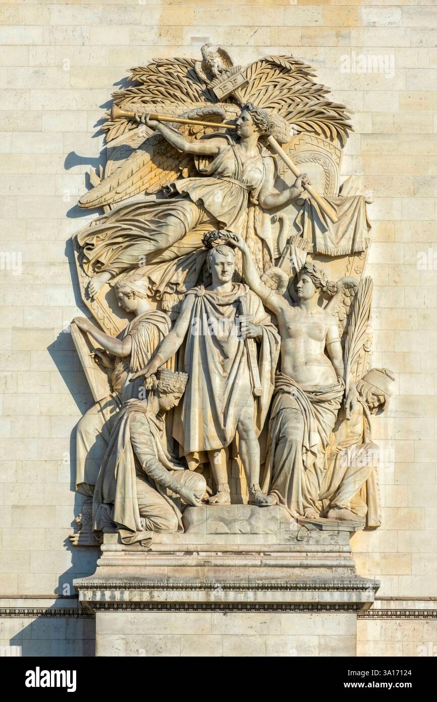 Frankreich, Paris, Place de l'Etoile, Arc de Triomphe, Triumph Napoleons von Jean Pierre Cortot Stockfoto