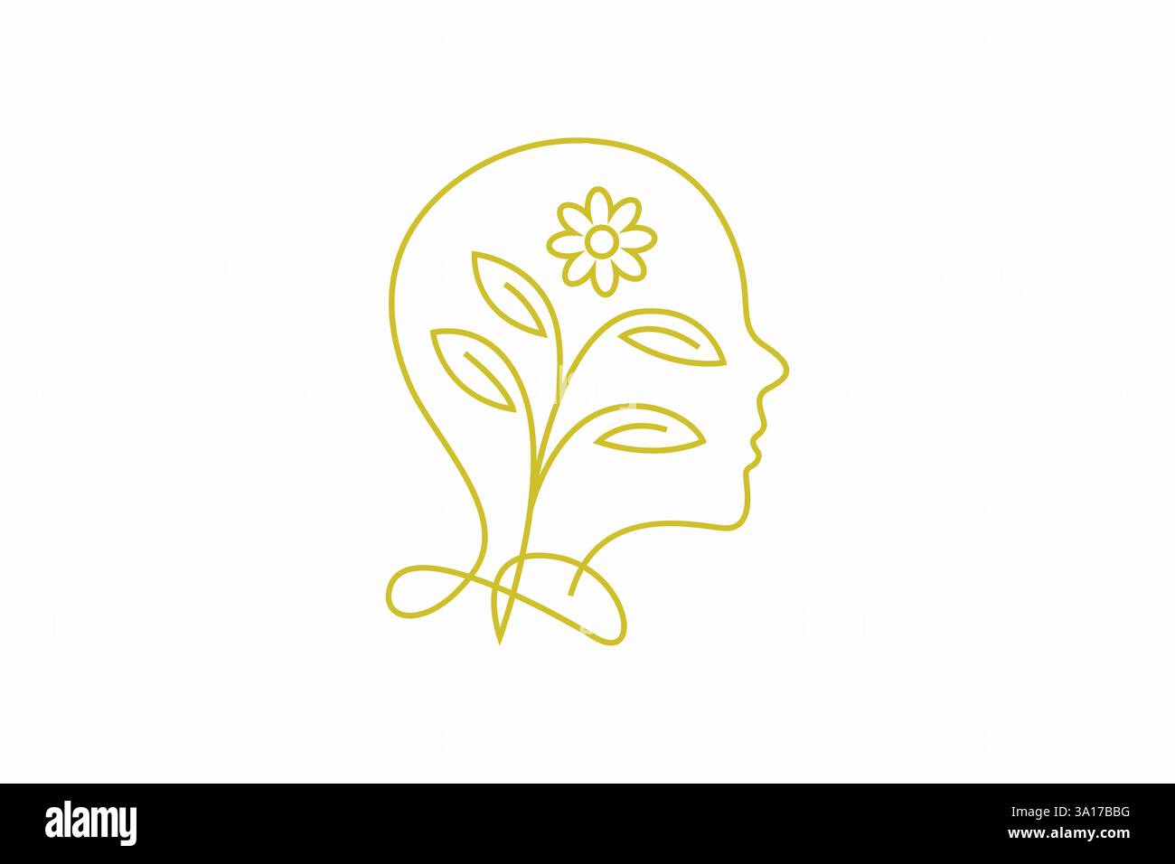 Ganzheitliches Logo für psychische Gesundheit und Wellness mit Gehirn- und Naturelementen für positives Wohlbefinden Stock Vektor