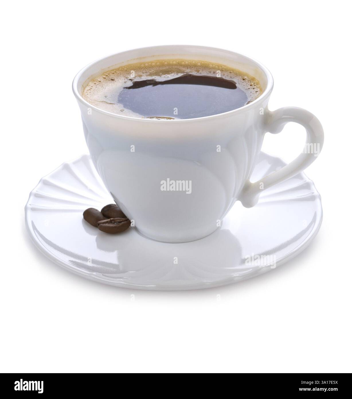Kaffeetasse in weiß auf weißem Hintergrund Stockfoto