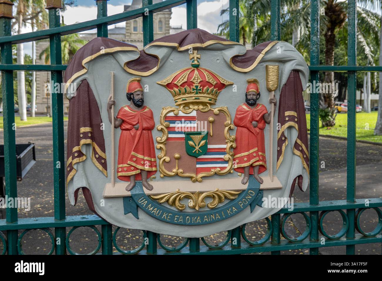 Wappen des hawaiianischen Königreichs Kauikeaouli (King Street) zu Ehren von König Kamehameha III Stockfoto